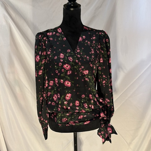 Banana Republic Floral Satin Wrap Top Blouse V-Neck Size M - Picture 1 of 14